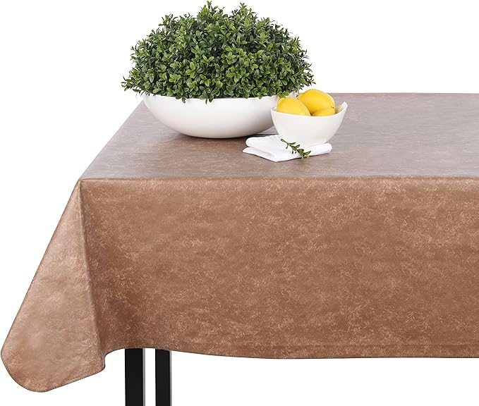 Yourtablecloth Heavy Duty Vinyl Rectangle or Square Tablecloth – 6 Gauge Heavy Duty Tablecloth – Flannel Backed – Wipeable Tablecloth with Vivid Colors & Many Sizes 52 x 90 Sand