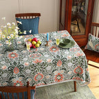 ISAENNE Designer Bohemian Linen Green Extra Long Rectangle Tablecloth,Floral Indoor Table Cloth,Stain Resistant Decor Tablecloths for Dining Thanksgiving Kitchen Party Christmas,67"*118"-Naples