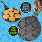 Emoji Mini Pancake Pan- 7 Unique Flapjack Smiley Faces for Kids, Nonstick Pan Cake Maker Stovetop Griddle for Easy Cleanup, Long Handle for Easy Holding, Breakfast Gift- Officially Licensed by Emoji