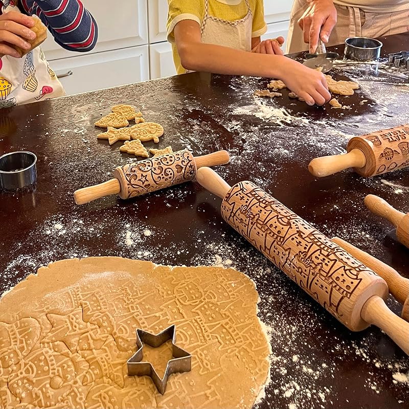 JUNGLE embossing rolling pin with Tropical Pattern. Dough roller for embossed cookies and Pottery by Algis Crafts