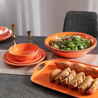 Vintage Melamine 17" x 10" Serving Platters for Serving Food, Set of 2, 100% Melamine Large Rectangle Serving Trays Sets for Fruit, Appetizer, Dessert, Home and Party Use. Orange