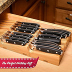 Homemaid Living In Drawer Knife Block Bamboo, Holds 16 Knives + Knife Sharpener Slot, Knife Organizer for Kitchen Drawer, Knife Drawer Organizer, Drawer Insert, Drawer Knife Holder (2" tall, 17" deep)