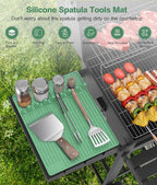 Silicone Griddle Tools Mat for Blackstone - Large Silicone Spatula Mat with Drip Pad - Griddle Mats BBQ Grill Accessories - Side Shelf Mats Grill Pad for Blackstone Griddles Accessories (Light Green)