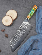 7.5" Nakiri Knife - Kitchen Vegetable Cleaver - Japanese Usuba Knife - Hammered Damascus Steel & Resin Handle - YAO Series