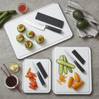 KitchenAid Classic Plastic Cutting Board with Perimeter Trench and Non Slip Edges, Dishwasher Safe, 12 inch x 18 inch, White and Gray