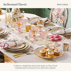 MACKENZIE-CHILDS Enamel Pedestal Platter, Round Cake Stand, Small, Pink-and-White Rosy Check