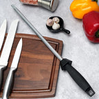 Knife Sharpener Knife Sharpening Rod Honing Steel with 15°-18°-20°Angle Guides Professional Carbon Steel with Black Rubber Grip for Kitchen Chef House Gift 12''