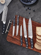 Knife Set, AMEGAT Knife Block Set with Advanced Self-Sharpening Technology, 14-Piece Waved Texture Kitchen Knives, Stainless Steel Knife Set with Block, Razor-Sharp and Full Tang Handle