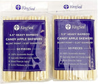 100 Count | KingSeal Natural Bamboo Wood Candy Apple Skewers, Sticks, 5.5 Inch x 6.5mm diameter, Blunt Point for Safety, Retail Pack - 2 Packs of 50 (100 Count)