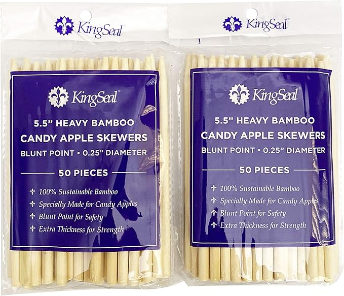 1000 Count | KingSeal Natural Bamboo Wood Candy Apple Skewers, Sticks, 5.5 Inch x 6.5mm diameter, Bulk Pack, Blunt Point for Safety - 1 Box of 1000