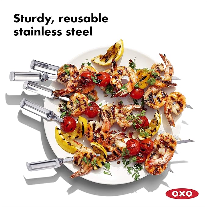 OXO Good Grips Grilling Tools, Stainless Steel Grilling Skewers - Set of 6