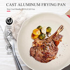 Vinchef Nonstick Frying Pan Anti Scratch,9.5 Inch Skillet Cast Aluminum Cookware, Induction Compatible White