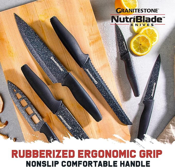 Granitestone Nutriblade Knife Set, High Grade Professional Chef Kitchen Knives Set, Toughened Stainless Steel with Nonstick Mineral Coating, Rubberized Ergonomic Grip, Dishwasher Safe