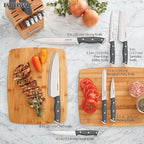 Farberware Triple Riveted Knife Block Set, 15-Piece, Gray, High-Carbon Stainless Steel Blades, Ergonomic Handles with Silver Accents, Includes Rubber Wood Storage Block