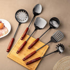 FJNATINH 304 Stainless Steel Kitchen Utensil Sets - 6 PCS Wok Spatula Sets Cooking Utensil Tools Spatula, Soup Ladle, Skimmer Spoon, Slotted Spatula Tunner, Spaghetti Spoon, Large Spoon