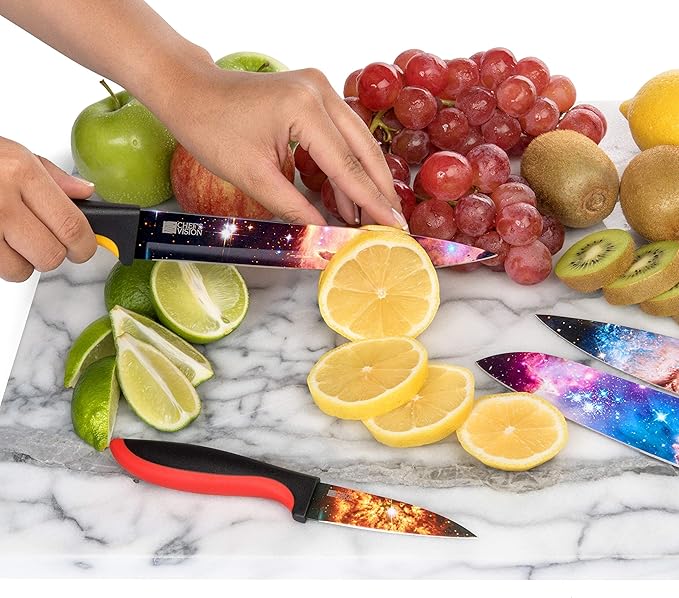 CHEF'S VISION Cosmos Knife Set - 6-Piece Stainless Steel Cutting Knives Set for Kitchen with Vibrant Cosmos Design - Great House Warming Gift for Women or Men - Unique Kitchen Knife Set Gift