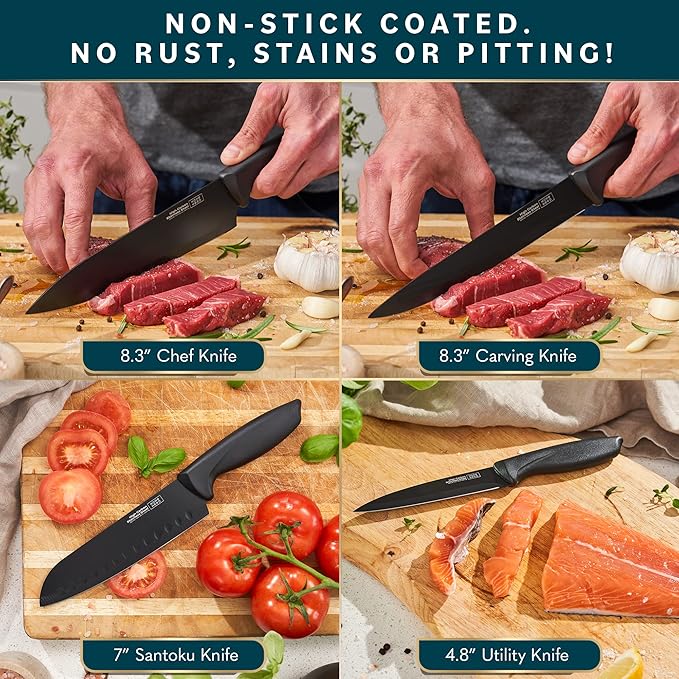 Home Hero Kitchen Knife Set - High Carbon Stainless Steel Blades & Built-In Sharpener - Ergonomic Handles & Cutlery Block Storage - Precision Cooking Prep with Chef Knife - 20 Pc, Black