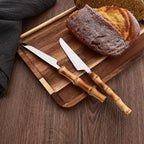 Dinner Knife Set with Bamboo Handle, 8-Piece Stainless Steel Shiny Silver Dinner Knives, Creative Design Table Knives for Home Restaurant, 8.74 inch, Handcrafted