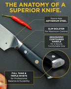 Guilfoyle Chef Knife 8 Inch – Stainless Steel Kitchen Knife with Ergonomic Handle & Full Tang – Cooking Gifts for Home Chefs – Gift Box Included