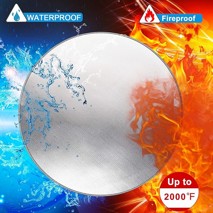 DocSafe 38 x 38 inches Round Fire Pit Mat, Upgraded 4-Layer Under Grill Mat Protector for Decks,Patios,BBQ, Heat Insulated Indoor Fireplace Pad, Oil-Proof and Reusable and Waterproof,Black and Silver