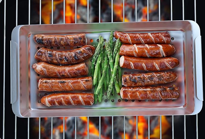 Yukon Glory Grill Basket Set, Stainless Steel BBQ 'N Serve 5-Piece with 3 Baskets, Removable Handle & Drip Tray for Vegetables, Fish, Shrimp