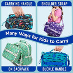 Bentgo Kids Lunch Bag - Durable, Double-Insulated Lunch Bag for Kids 3+; Holds Lunch Box, Water Bottle, & Snacks; Easy-Clean Water-Resistant Fabric & Multiple Zippered Pockets (Shark)