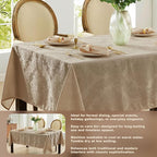 Newbridge Barcelona Luxury Damask Fabric Tablecloth, 70” Extra Wide x 126” Rectangle, Golden Beige, 100% Polyester, No Iron, Soil Resistant Dining Room, Party and Banquet Table Cover