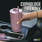 Ello Port 30oz Tumbler with Carry Loop & Integrated Handle | Vacuum Insulated Stainless Steel Reusable Water Bottle Travel Mug | Leak Proof Lid | Flexible Straw | BPA-Free | Dishwasher Safe | Mauve