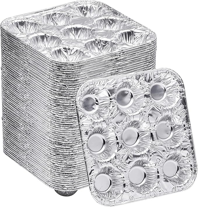 9-Cavity Mini Cupcake and Muffin Pans | Disposable Aluminium Baking Pans | Use for Baking Mini Muffin, Cupcake, Cake | For Weddings, Parties, Birthdays, Gatherings (48 Pack)