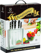 Mercer Culinary M23500 Renaissance 6-Piece Forged Knife Block Set, Tempered Glass Block