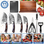 XYJ Authentic Since 1986,Kitchen Knife Block Set,High Carbon Steel Blades,Knives Set with Wooden Magnetic Knife Block,Sharpening Steel,Cutting Board,Cleaver Slicing Knife,Wood Handle