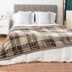 Pavilia Taupe Plaid Sherpa Throw Blanket - Plus Plush Flannel Fleece Blanket - Warm Cabin Sofa Bed Winter Throws 50x60