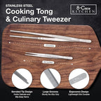8-CREW KITCHEN Professional Chef Tongs 2 pc Set - 12” 304 Stainless Steel Tweezer for Cooking and Multi-Use - 6” Culinary Tweezer for Plating, Bar and Food Decorating