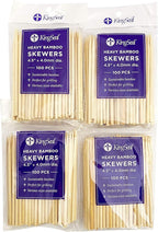 KingSeal Renewable Bamboo Heavy Duty Skewers, Sticks, 4.5 Inches x 3.8 mm diameter - 4 Bags of 100 Skewers (400 Count)