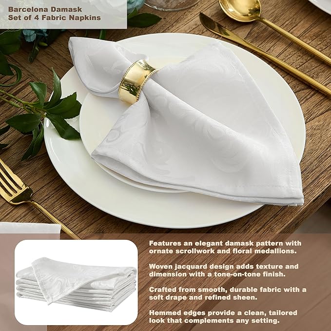 Newbridge Barcelona Luxury Damask Fabric Tablecloth, 60” Wide x 84” Oval, White, 100% Polyester, No Iron, Soil Resistant Dining Room, Party and Banquet Table Cover
