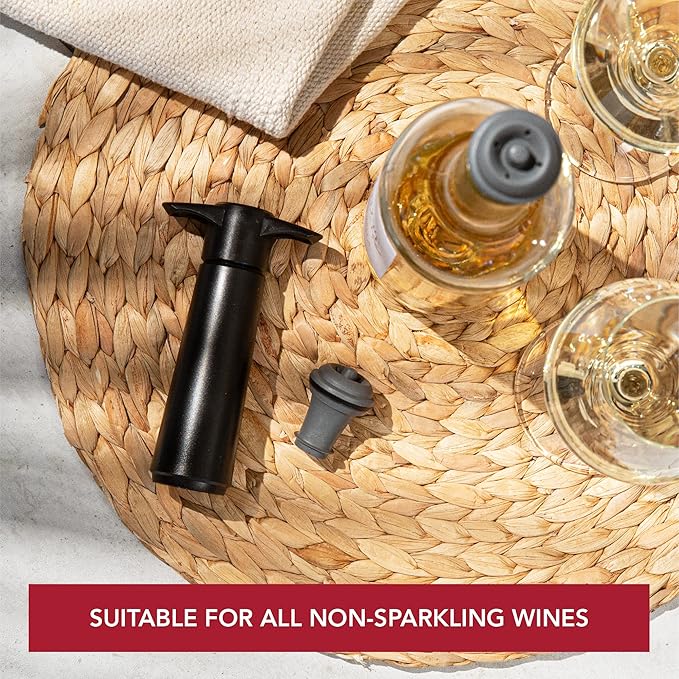 Vacu Vin Wine Saver Pump Red with Vacuum Wine Stopper - Keep Your Wine Fresh for up to 10 Days - 1 Pump 4 Stoppers - Reusable - Made in the Netherlands