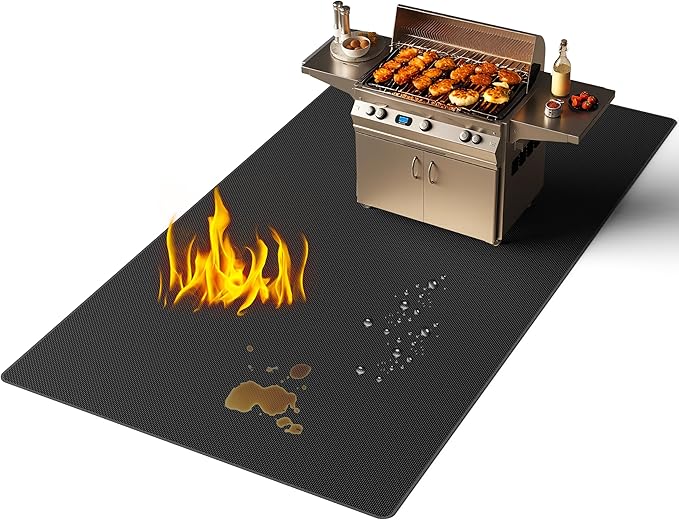Lancryen 2025 Thickened 31 x 48 inch Under Grill Mat for Outdoor and Indoor, Double-Sided Fireproof Grill Pad, Indoor Fireplace/Fire Pit Mat, Oil-Proof Waterproof BBQ Protector for Decks and Patios