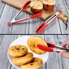 MSY BIGSUNNY Kitchen Food Tongs - 7" Mini Silicone Serving Tongs - Set of 3 (Red)