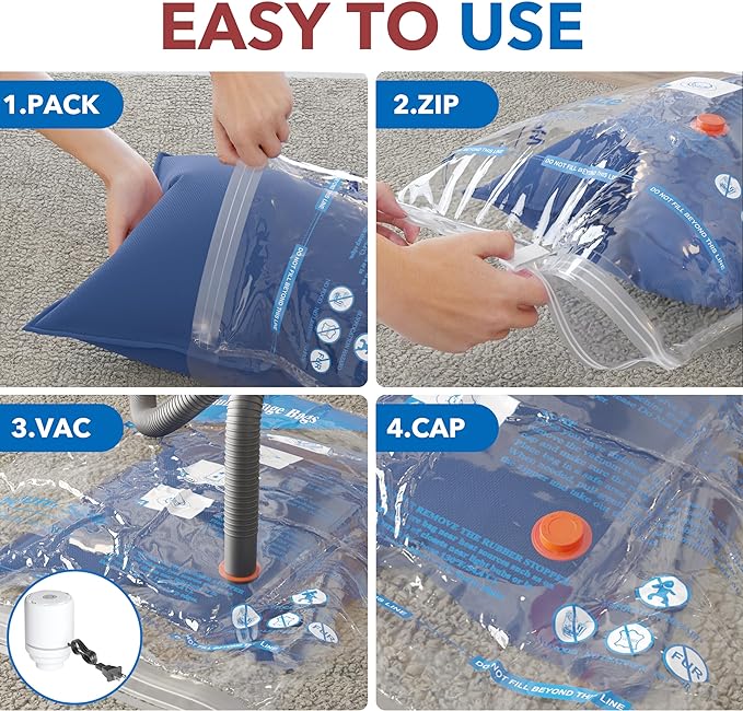 Travel Vacuum Bags With Pump,Vacuum Storage Bags with Electric Pump 8 Combo (2 J/2 L/2 M/2 Small), Plastic Packaging Bags,Travel Vacuum Bag For Luggage,Clothes, Pillows, Comforters, Blankets, Bedding