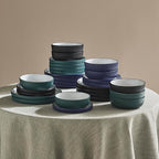 Christian Siriano Laro 24-Piece Stoneware Dinnerware Set, Plates and Bowls Set, Microwave and Dishwasher Safe, Dish Set for 8, Green