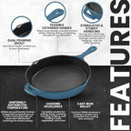 Utopia Kitchen Cast Iron Frying Pan 10.25 Inch, Cast Iron Chefs Pan, Pre Seasoned Skillet, Safe Grill Cookware for Indoor & Outdoor Use, Teal