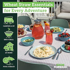Grow Forward 24-piece Premium Wheat Straw Dinnerware Sets for 8 - Unbreakable Dishwasher & Microwave Safe Plastic Plates and Bowls Sets - Patio, Outdoors, RV, Camping Dishes - Seascape
