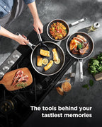 Nonstick Frying Pan Set, Non-Toxic Tri-Ply Hybrid Ceramic Skillet 3 Piece, 8, 10 & 12 Inch Stainless Steel Pans, PFAS/PFOA/PTFE Free, Metal Utensil Safe, Dishwasher & Oven Safe, Induction Compatible