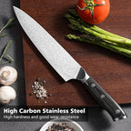 8 Inch Chef Knife, Kitchen Knife with Sharpener and Finger Guard, Professional Steel Sharp Chef's Knife Set with Ergonomic Handle, Gifts for Christmas, Black