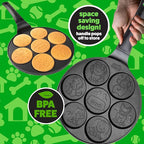 Puppy Friends Mini Pancake Pan- Make 7 Unique Flapjacks- Nonstick Griddle w Long Handle for Breakfast Pup Animal Fun & Easy Cleanup Fun Dog Related Gift for Kids & Adults, Boys Girls, Party Treat