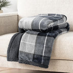 PAVILIA Charcoal Dark Grey Sherpa Throw Blanket for Couch, Plush Flannel Fleece, Soft Fuzzy Cabin for Sofa Bed, Warm Cozy Winter Gift, 50x60