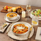 AmorArc 18 Pieces Ceramic Dinnerware Sets for 6, Handpainted Stoneware Plates and Bowls Set with Rustic Terracotta Underside, Scratch Resistant Dishes Set, Dishwasher & Microwave Safe