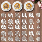 Mandala Coffee Stencils Reusable - 25 Pcs Flower Stencils for Cookies Sourdough Bread Decor, Rangoli Mandala Baking Templates