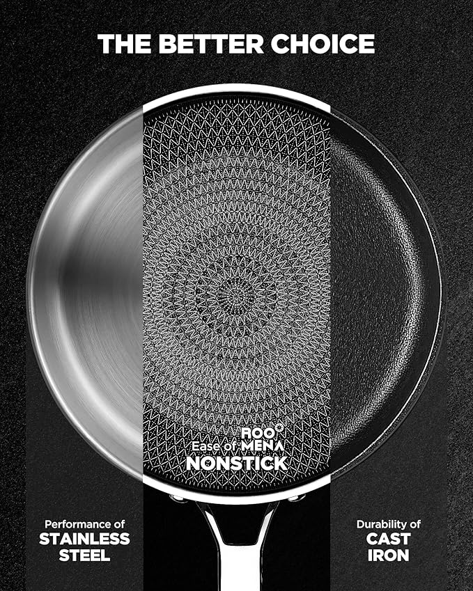 Pots and Pans Set Hybrid Stainless Steel, 17PC Nonstick Tri-Ply Cookware Set w/Frying pan, Dishwasher & Oven Safe, PFOA-Free, Metal Utensil Safe, Suitable for All Cooktops