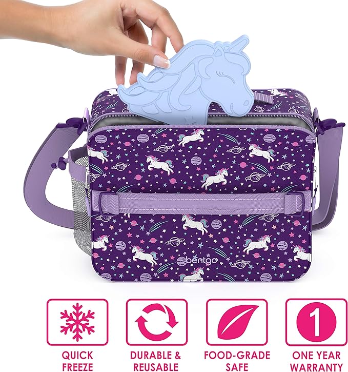 Bentgo Buddies Reusable Ice Packs - Slim for Lunch Boxes, Bags, and Coolers Multicolored 4-Pack (Unicorn)